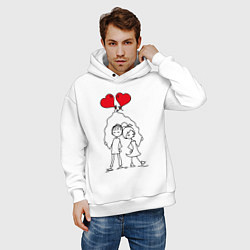 Толстовка оверсайз мужская Влюбленные с шариками, цвет: белый — фото 2