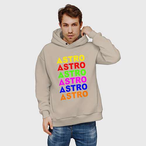 Мужское худи оверсайз Astro color logo / Миндальный – фото 3