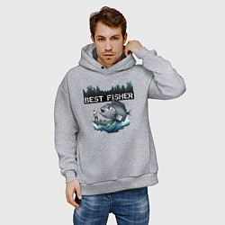 Толстовка оверсайз мужская Лучший рыбак года, цвет: меланж — фото 2