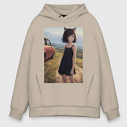 Толстовка оверсайз мужская Traveller anime neko girl, цвет: миндальный