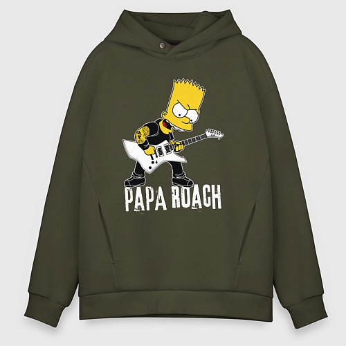Мужское худи оверсайз Papa Roach Барт Симпсон рокер / Хаки – фото 1