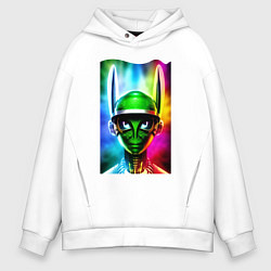 Толстовка оверсайз мужская Alien - neural network - neon glow, цвет: белый