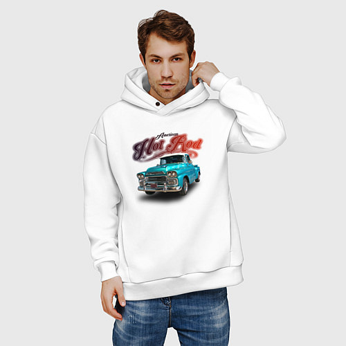 Мужское худи оверсайз Пикап Chevrolet Apache 3100 / Белый – фото 3