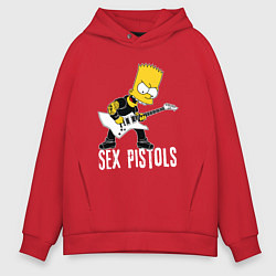 Толстовка оверсайз мужская Sex Pistols Барт Симпсон рокер, цвет: красный