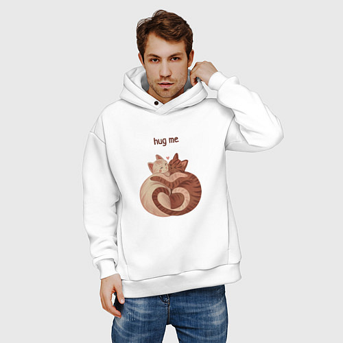 Мужское худи оверсайз Кошачья близость / Белый – фото 3