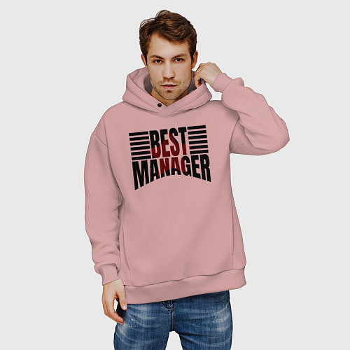 Мужское худи оверсайз Best manager надпись полукругом / Пыльно-розовый – фото 3