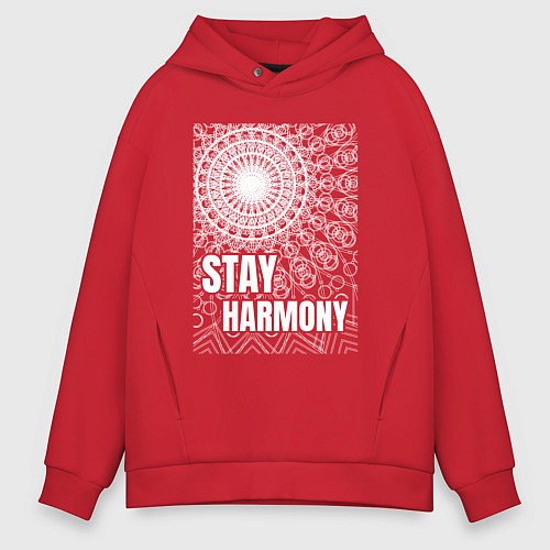 Мужское худи оверсайз Stay harmony надпись и мандала / Красный – фото 1