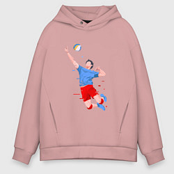 Толстовка оверсайз мужская Нападающий удар в волейболе, цвет: пыльно-розовый