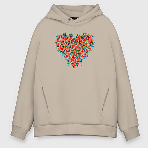 Мужское худи оверсайз Сердце с полевыми цветами / Миндальный – фото 1