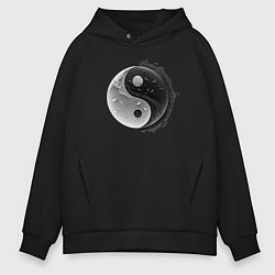 Толстовка оверсайз мужская Черно-белая инь янь, цвет: черный