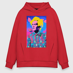 Толстовка оверсайз мужская Andy Warhol - self-portrait - pop art, цвет: красный