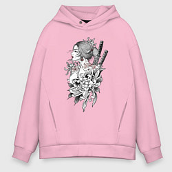 Толстовка оверсайз мужская Japan Chrysanthemum, цвет: светло-розовый