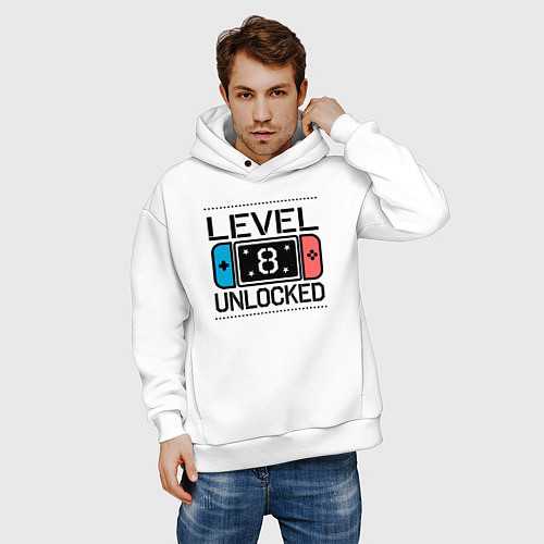 Мужское худи оверсайз Level 8 unlocked / Белый – фото 3