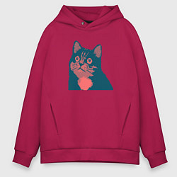Толстовка оверсайз мужская Vintage pixel cat, цвет: маджента