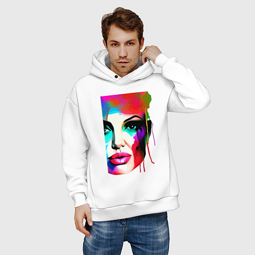 Мужское худи оверсайз Angelina Jolie - watercolor - sketch / Белый – фото 3