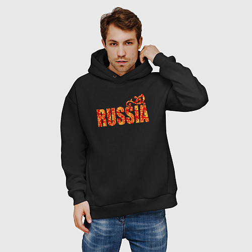 Мужское худи оверсайз Russia: в стиле хохлома / Черный – фото 3