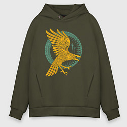 Толстовка оверсайз мужская Тотем Ворон - знак мудрости, цвет: хаки