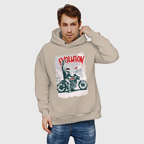 Мужское худи оверсайз Evolution - motorcycle / Миндальный – фото 3