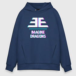 Толстовка оверсайз мужская Imagine Dragons glitch rock, цвет: тёмно-синий