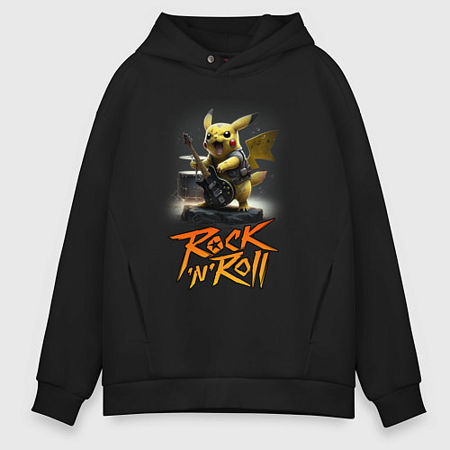 Мужское худи оверсайз Пикачу Рокnroll / Черный – фото 1