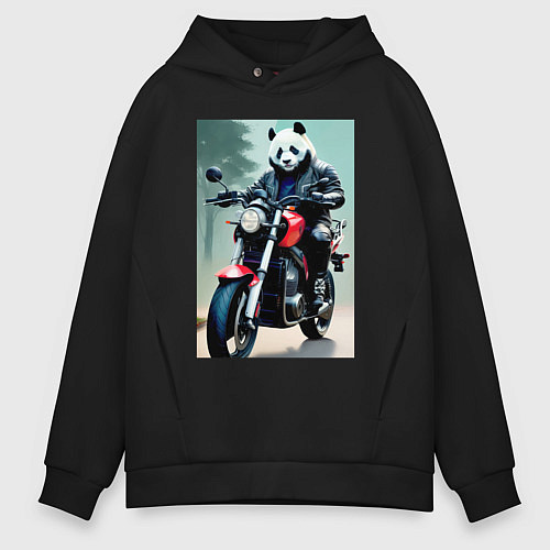Мужское худи оверсайз Panda - cool biker / Черный – фото 1