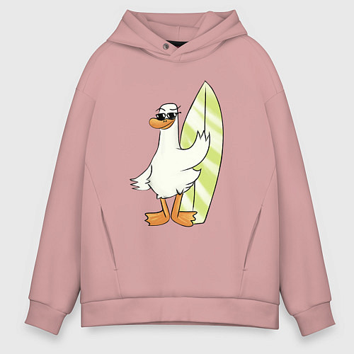 Мужское худи оверсайз Гусь серфингист в очках / Пыльно-розовый – фото 1