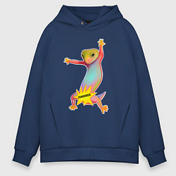 Толстовка оверсайз мужская Веселая ящерица цензура, цвет: тёмно-синий