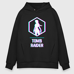 Толстовка оверсайз мужская Tomb Raider в стиле glitch и баги графики, цвет: черный
