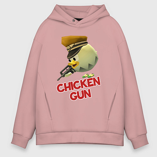 Мужское худи оверсайз Chicken Gun logo / Пыльно-розовый – фото 1