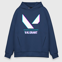 Толстовка оверсайз мужская Valorant в стиле glitch и баги графики, цвет: тёмно-синий