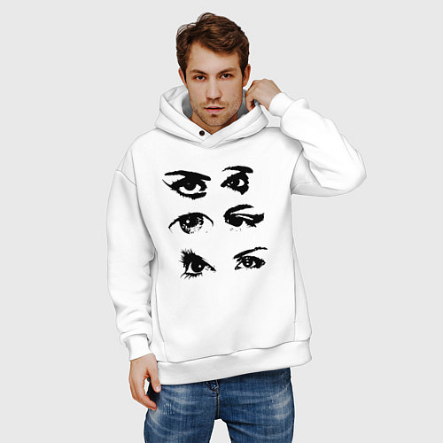Мужское худи оверсайз Black contoured eyes / Белый – фото 3
