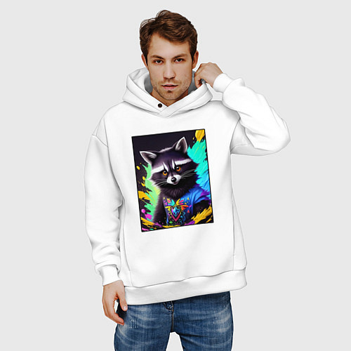 Мужское худи оверсайз Енотик в красках / Белый – фото 3