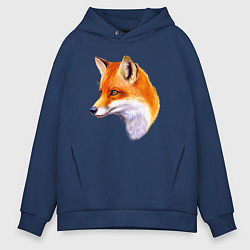 Толстовка оверсайз мужская Лиса смотрит, цвет: тёмно-синий