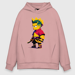Толстовка оверсайз мужская Bart Simpson samurai - neural network, цвет: пыльно-розовый
