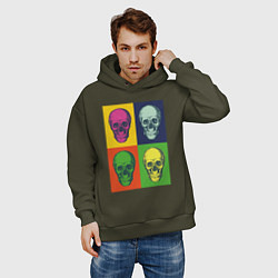 Толстовка оверсайз мужская Psychedelic skulls, цвет: хаки — фото 2