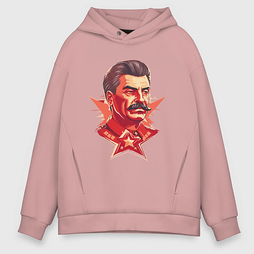 Мужское худи оверсайз Граффити Сталин / Пыльно-розовый – фото 1