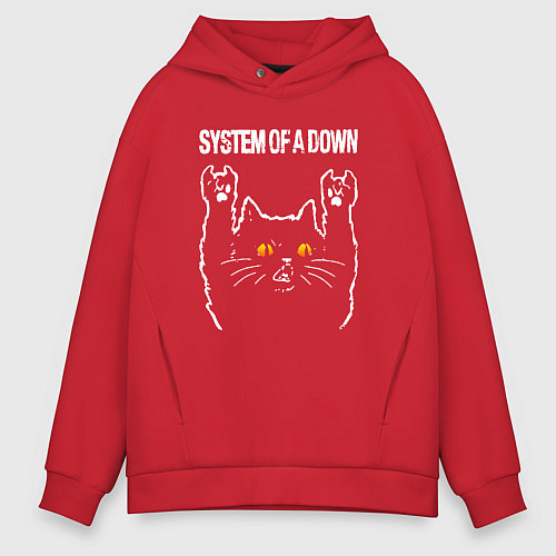 Мужское худи оверсайз System of a Down rock cat / Красный – фото 1