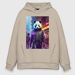 Толстовка оверсайз мужская Панда-босс на своём районе - Пекин, цвет: миндальный