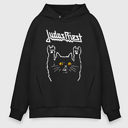 Толстовка оверсайз мужская Judas Priest rock cat, цвет: черный