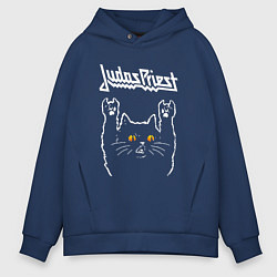 Толстовка оверсайз мужская Judas Priest rock cat, цвет: тёмно-синий