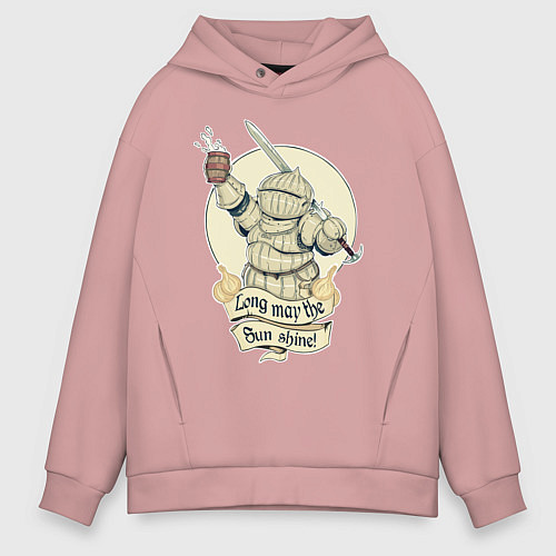 Мужское худи оверсайз Рыцарь с пивной кружкой / Пыльно-розовый – фото 1