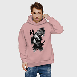 Толстовка оверсайз мужская Tiger samurai - hieroglyph - art, цвет: пыльно-розовый — фото 2