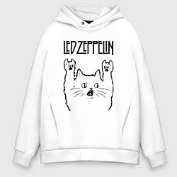 Толстовка оверсайз мужская Led Zeppelin - rock cat, цвет: белый