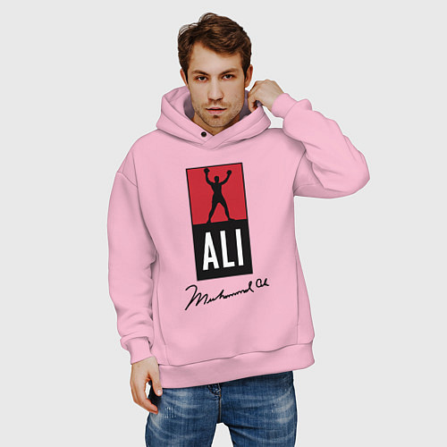 Мужское худи оверсайз Muhammad Ali boxer / Светло-розовый – фото 3