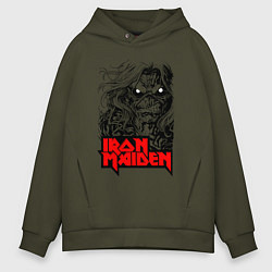 Толстовка оверсайз мужская Iron Maiden eyes, цвет: хаки