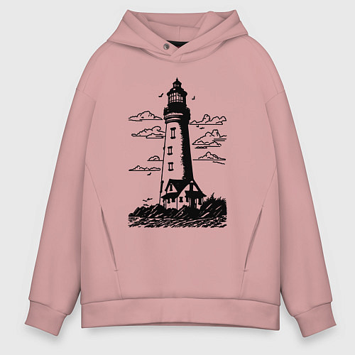 Мужское худи оверсайз Маяк рисунок / Пыльно-розовый – фото 1
