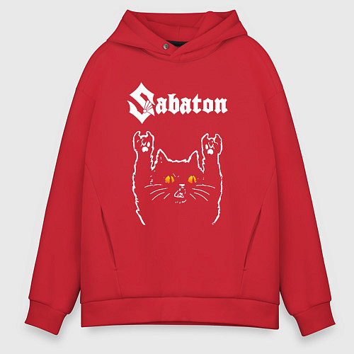 Мужское худи оверсайз Sabaton rock cat / Красный – фото 1