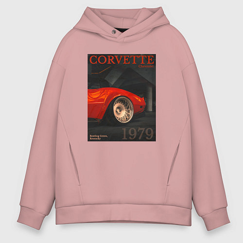 Мужское худи оверсайз Обложка журнала Chevrolet Corvette C3 / Пыльно-розовый – фото 1