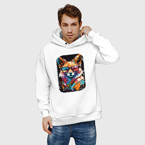 Мужское худи оверсайз Abstract Colorful Fox / Белый – фото 3