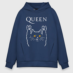 Толстовка оверсайз мужская Queen rock cat, цвет: тёмно-синий